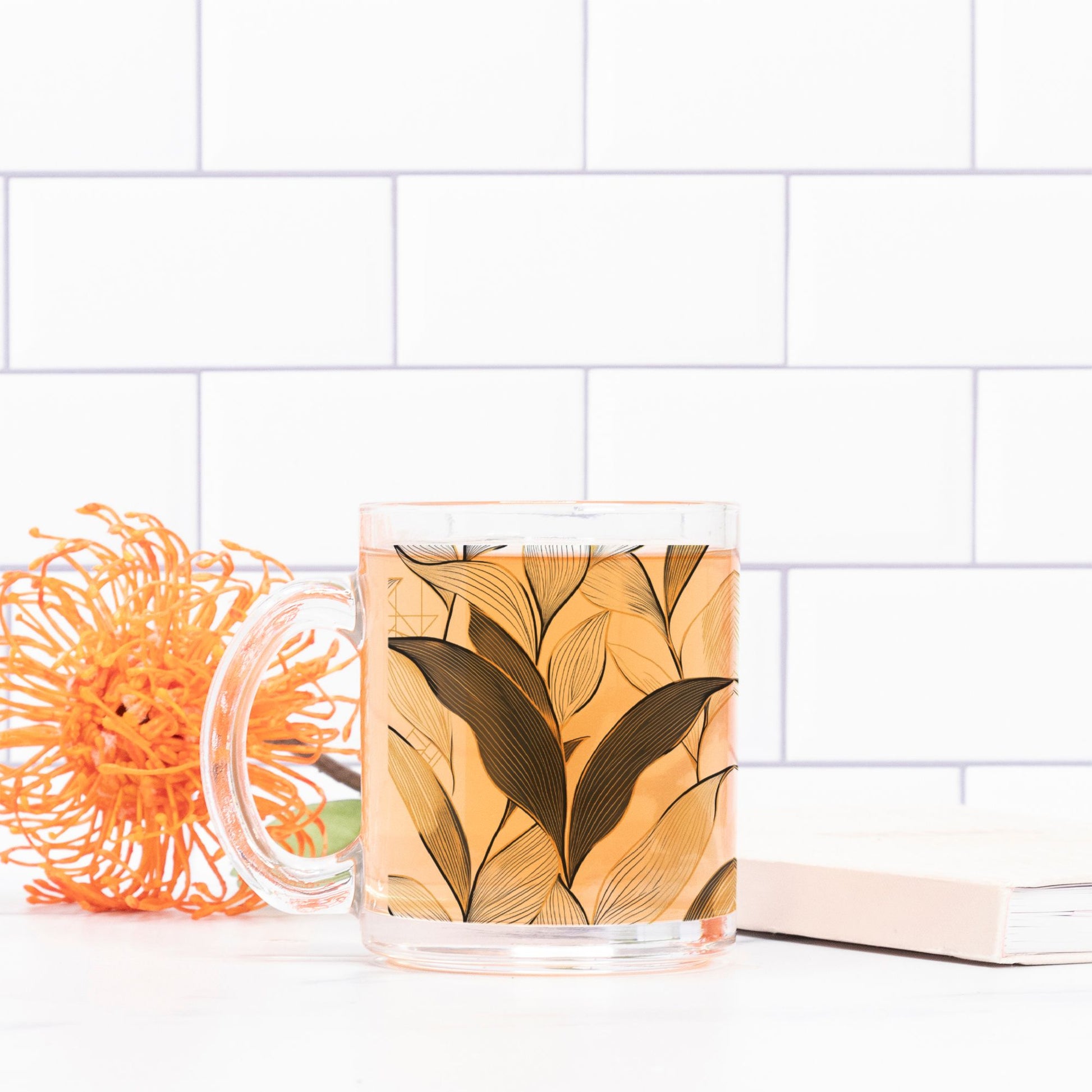 "Leaf Deco" Glass Mug