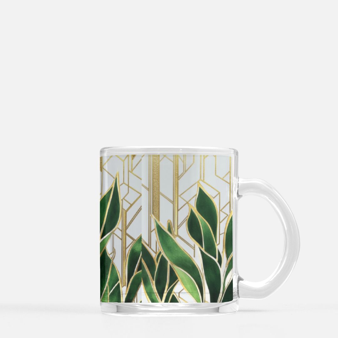 "Green Leaf" Glass Mug