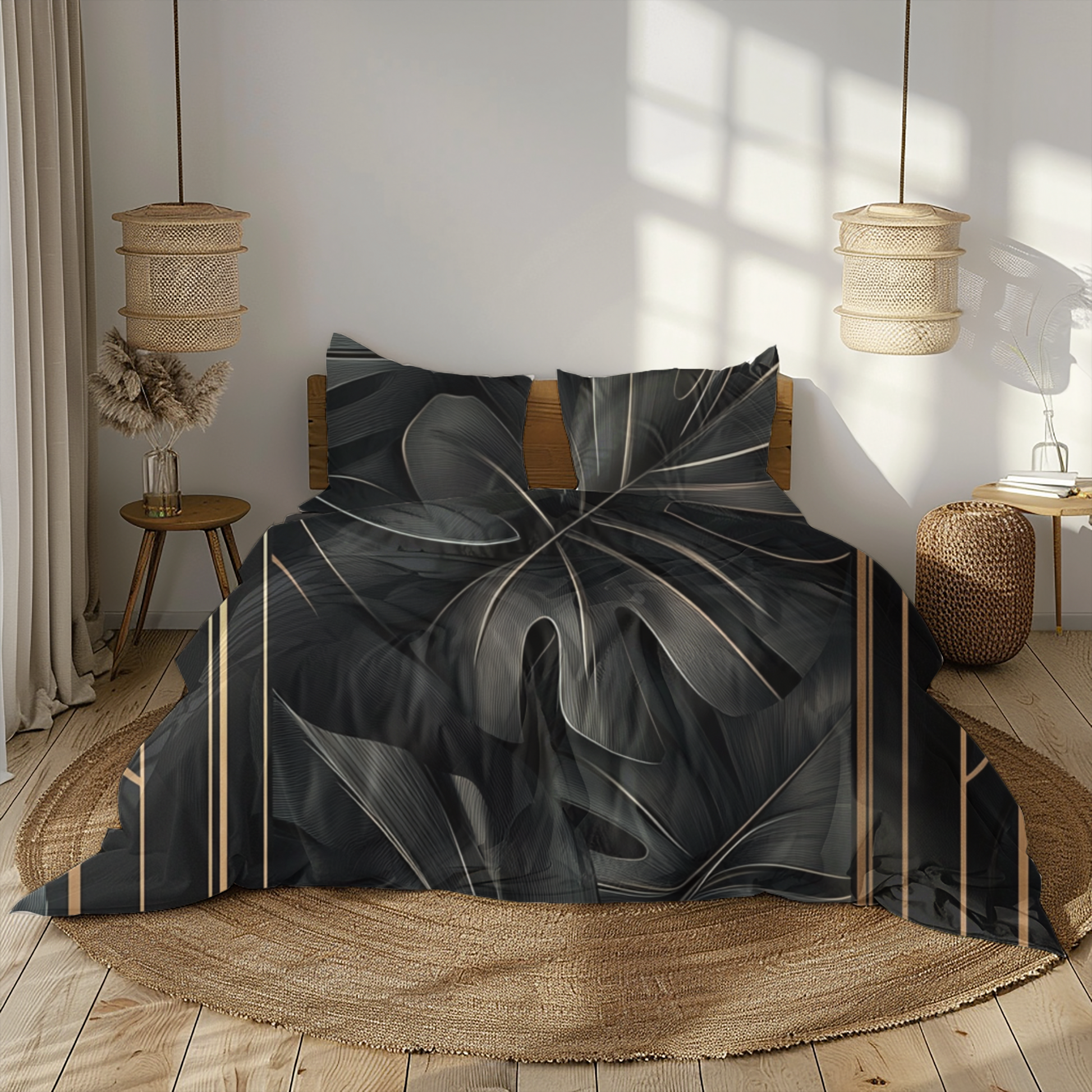 "Midnight Monstera" Sateen Duvet