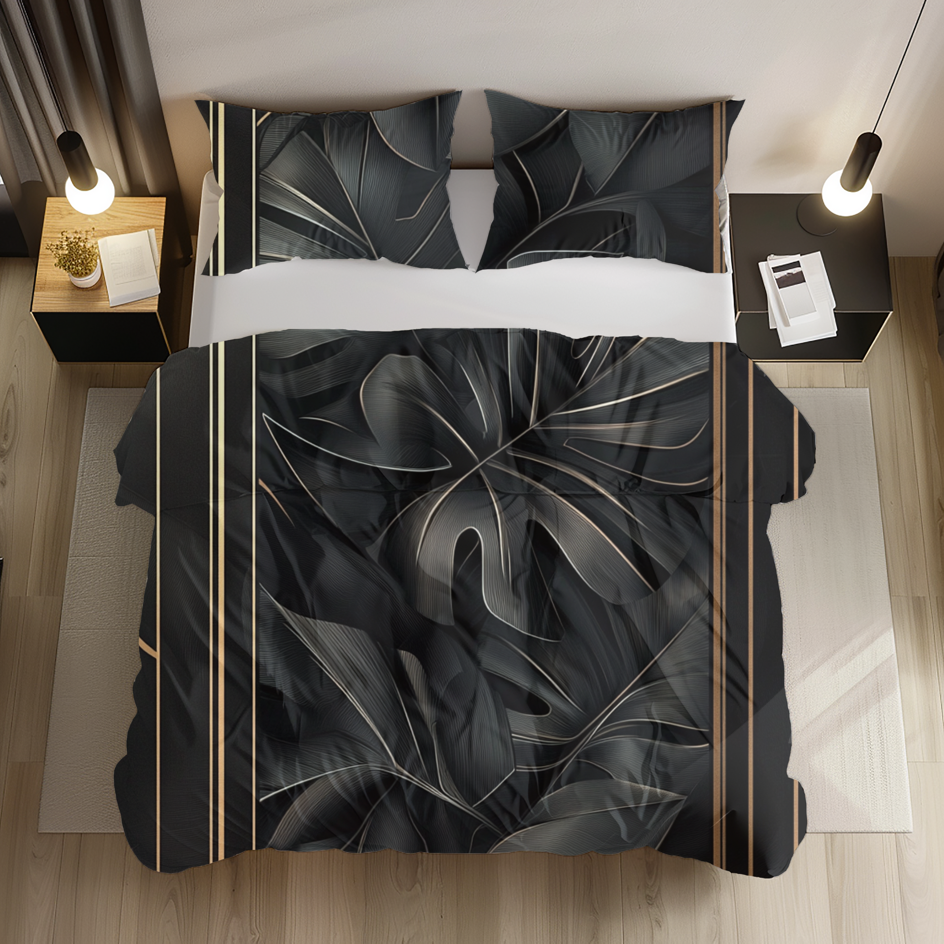 "Midnight Monstera" Sateen Duvet