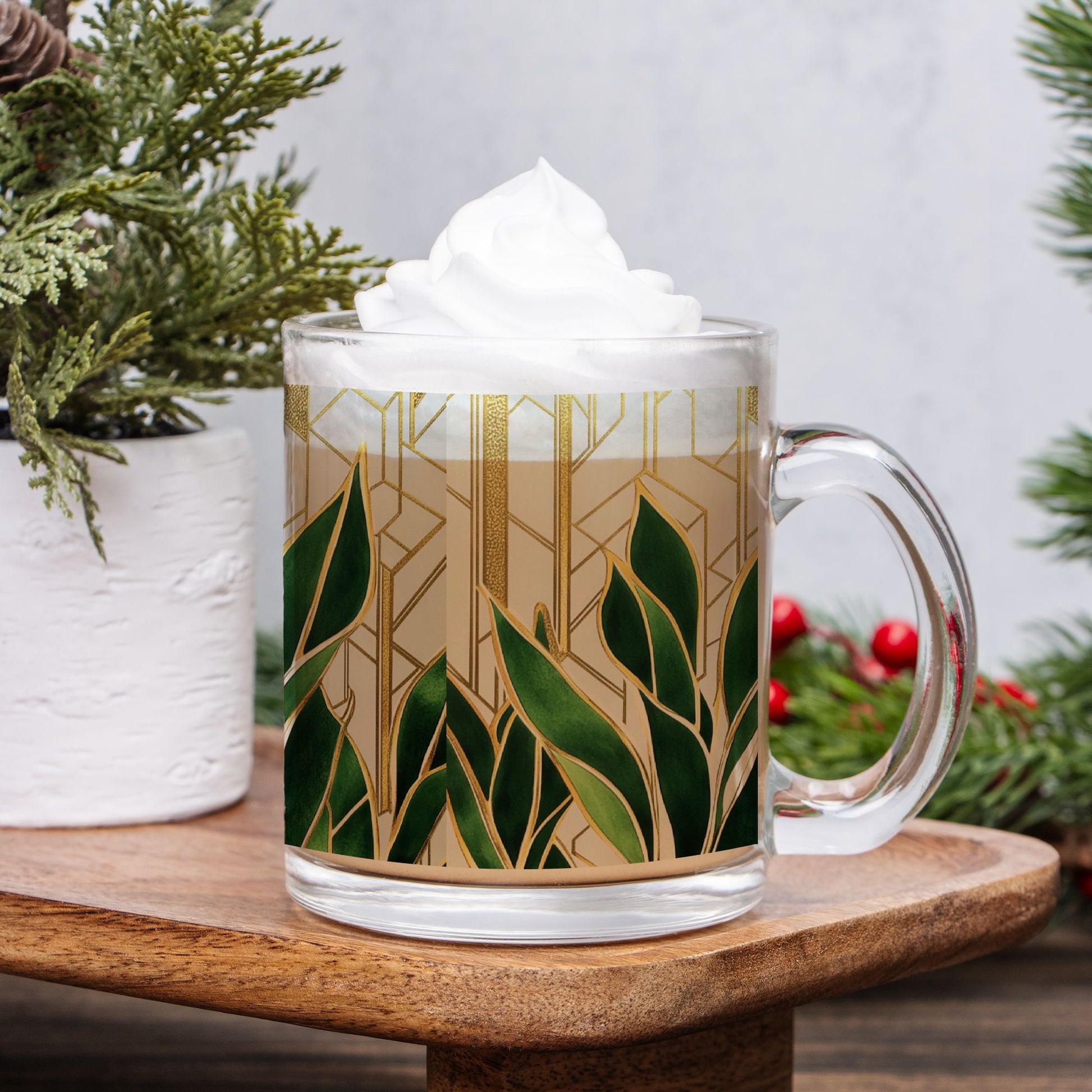 "Green Leaf" Glass Mug