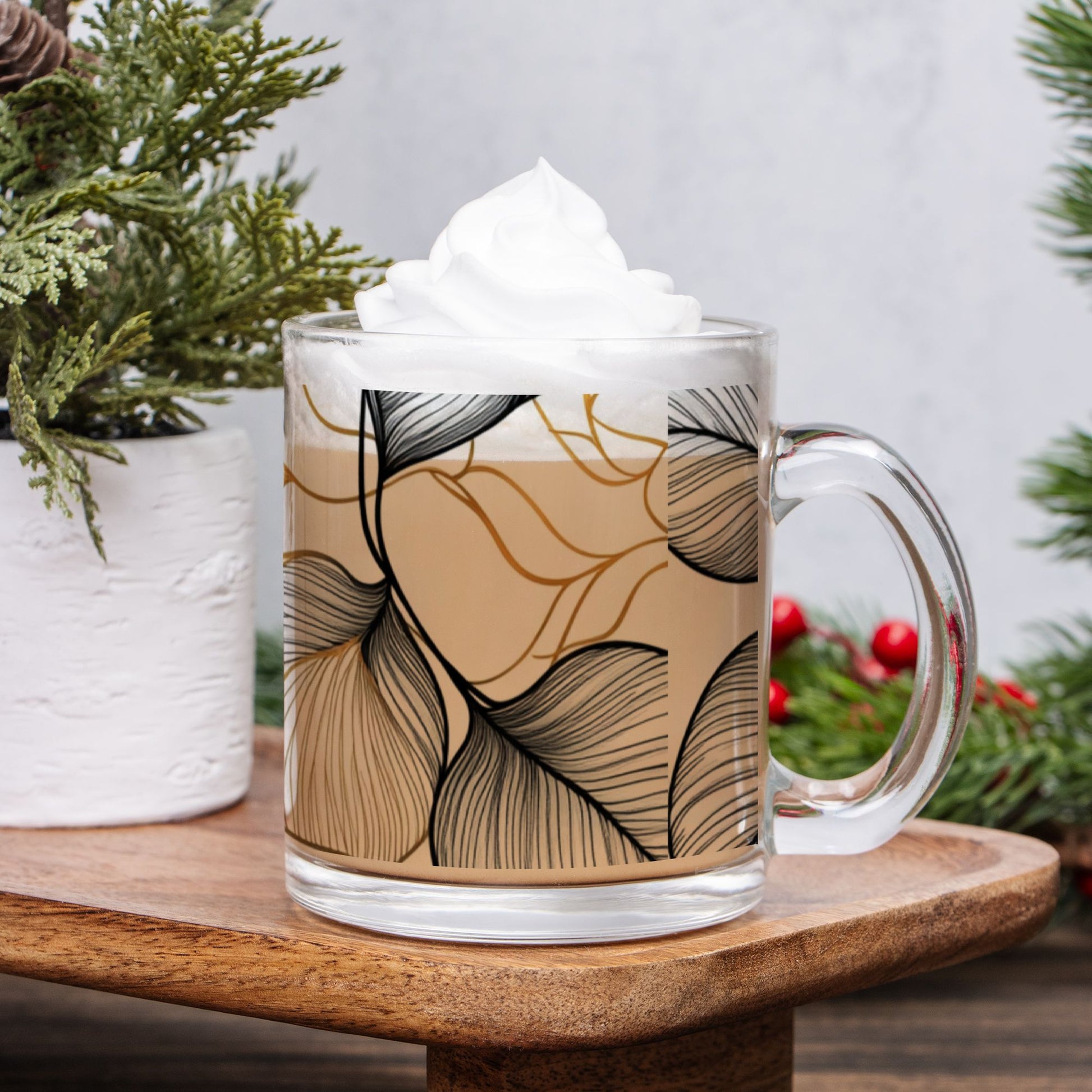 "Sophisticated Fronds" Glass Mug