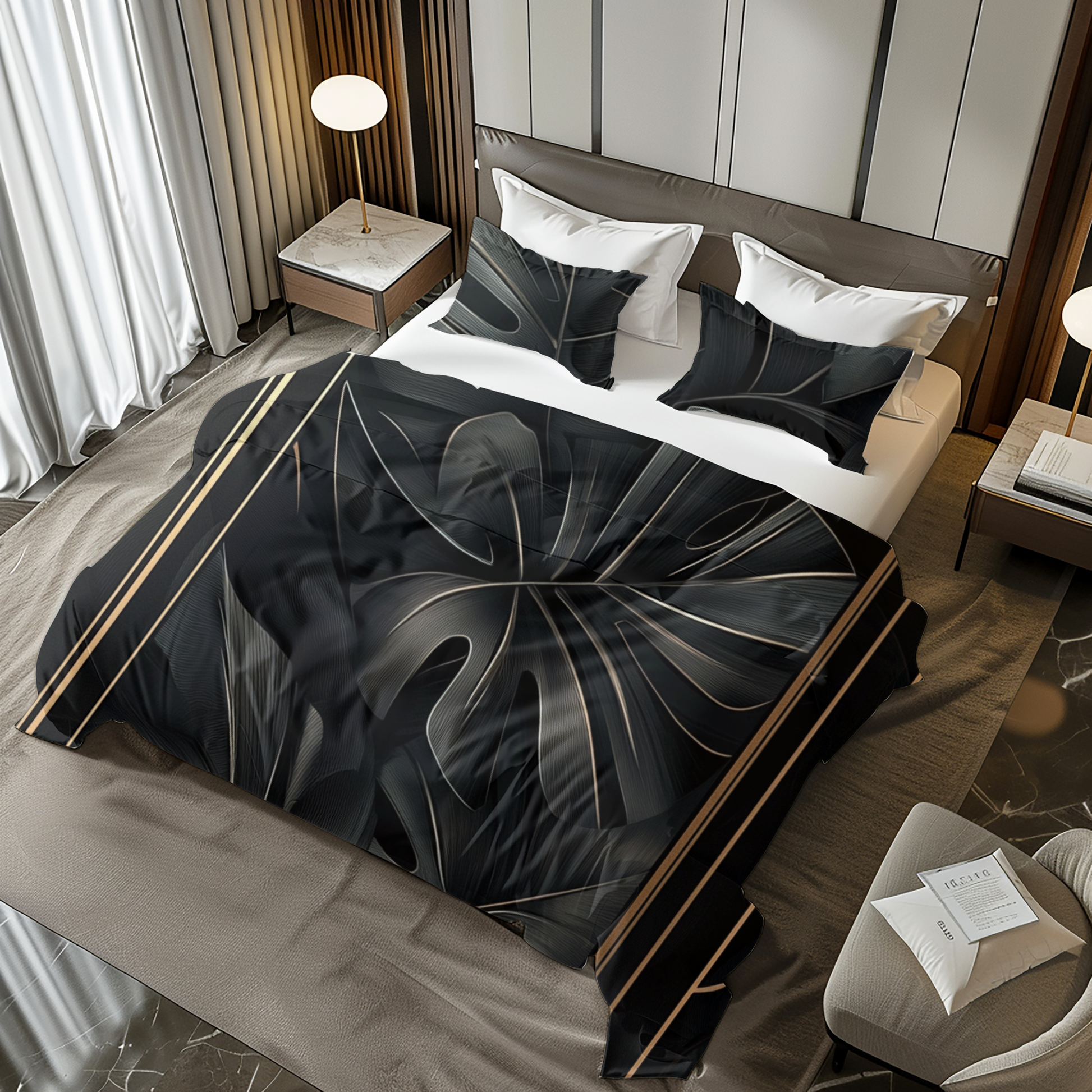 "Midnight Monstera" Sateen Duvet