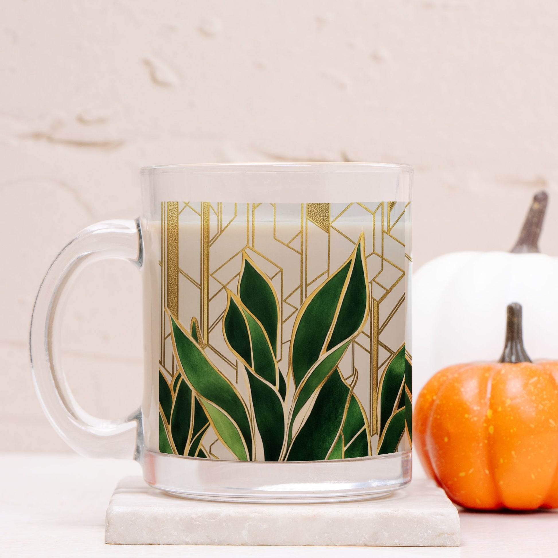 "Green Leaf" Glass Mug