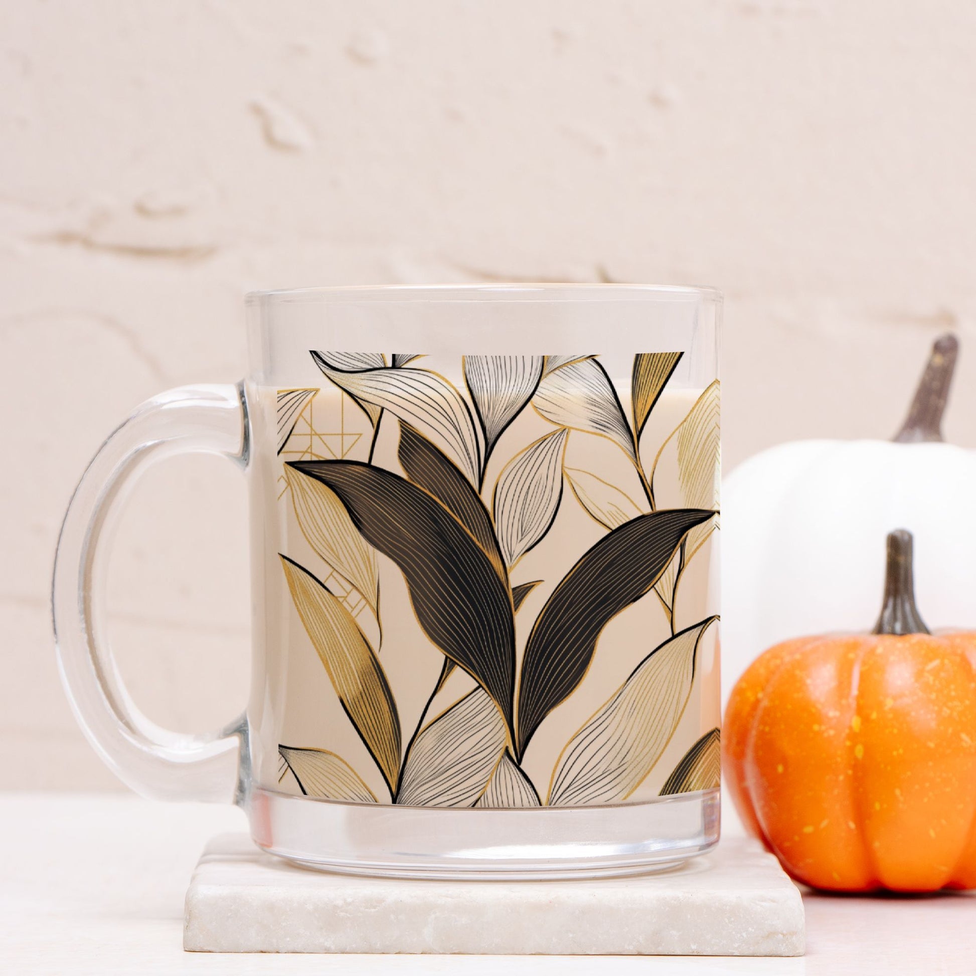 "Leaf Deco" Glass Mug