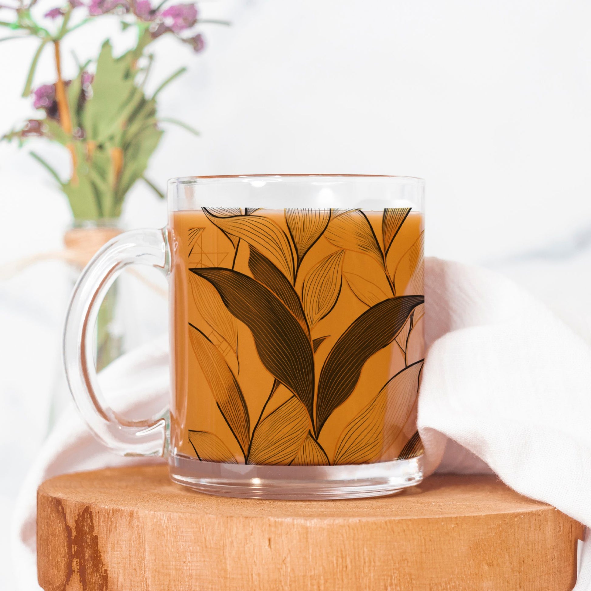 "Leaf Deco" Glass Mug