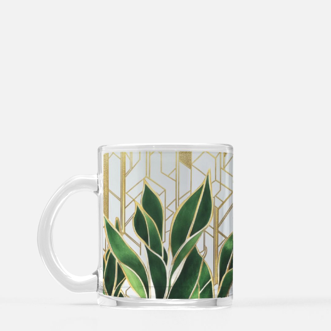 "Green Leaf" Glass Mug