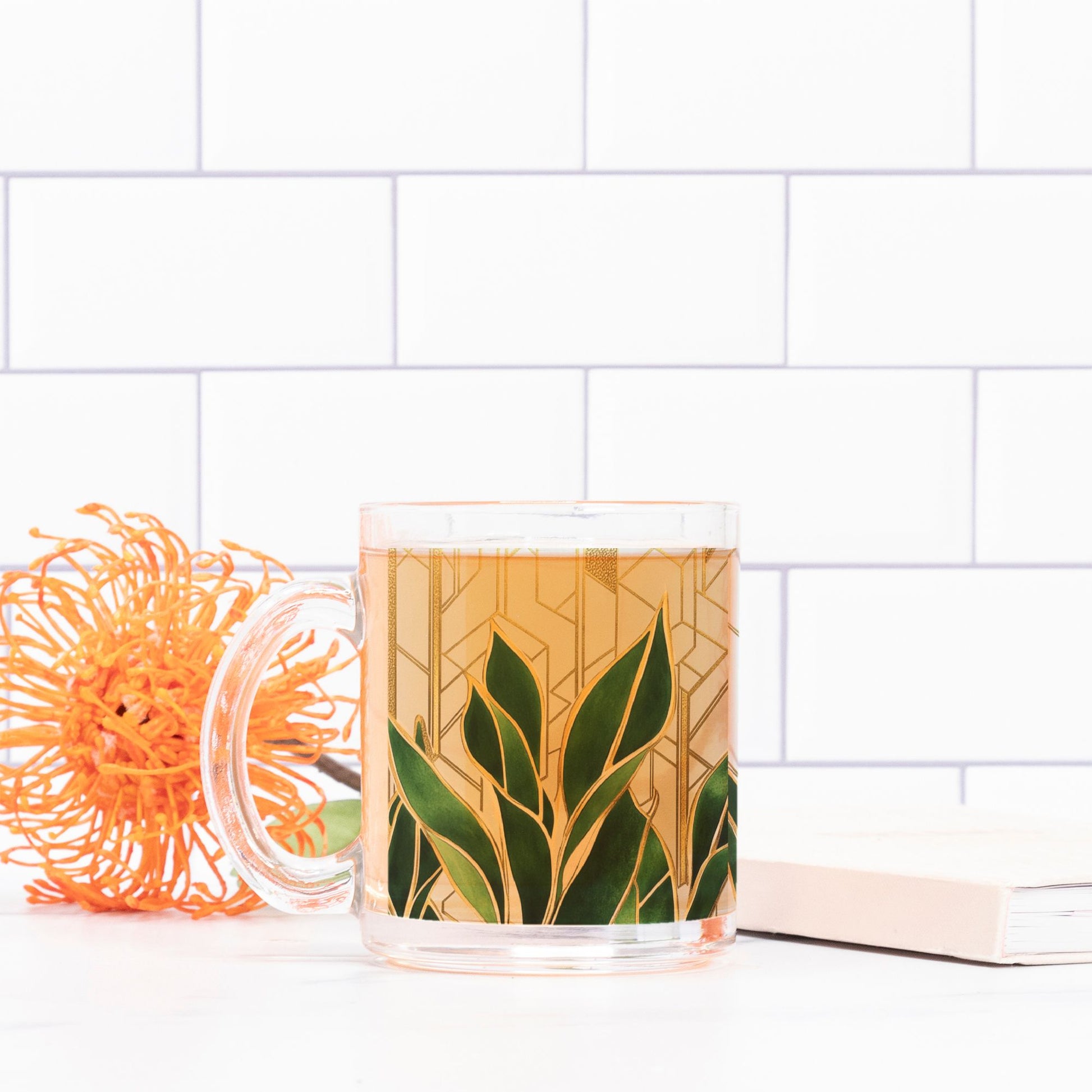 "Green Leaf" Glass Mug