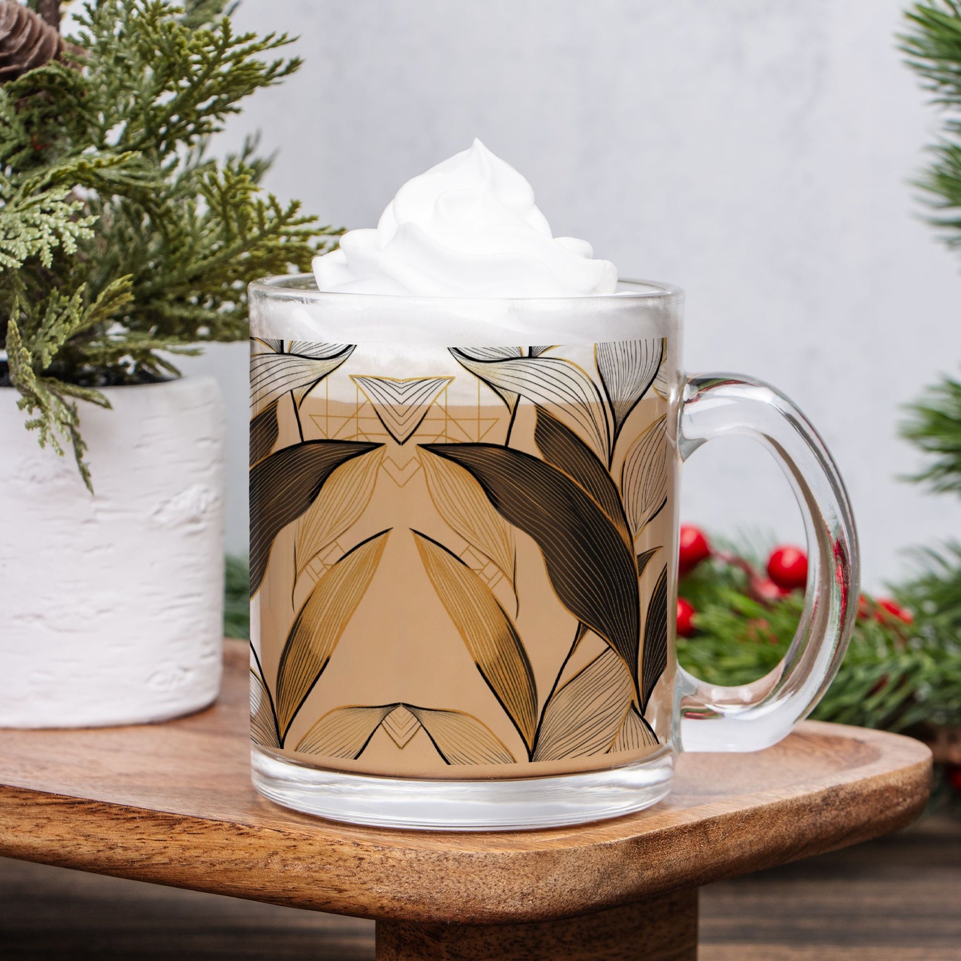 "Leaf Deco" Glass Mug